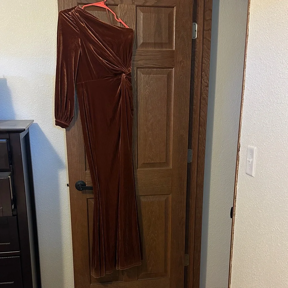 Revelry Long Sleeve Velvet Dress in Rich Rust - Picture 2 of 2